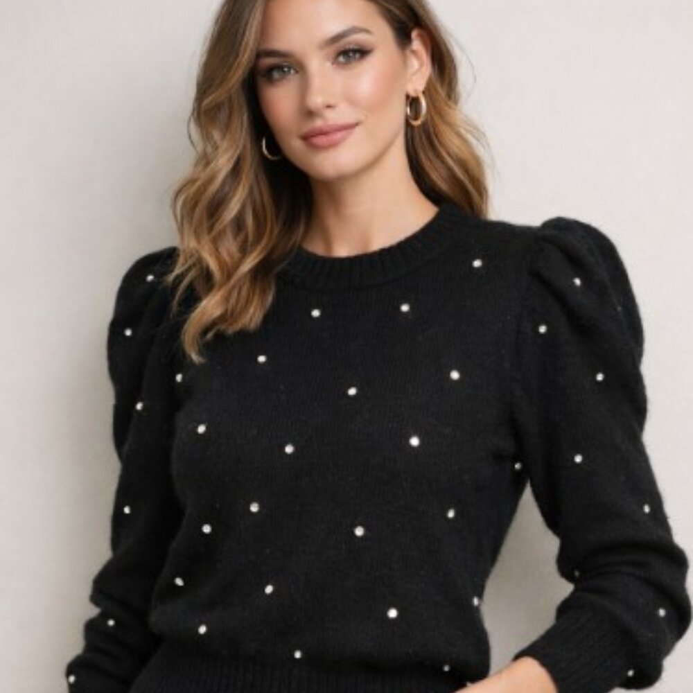 L.B. Diffusion Women’s Embellished Knit Silk Angora Sweater Medium 90's Y2K
